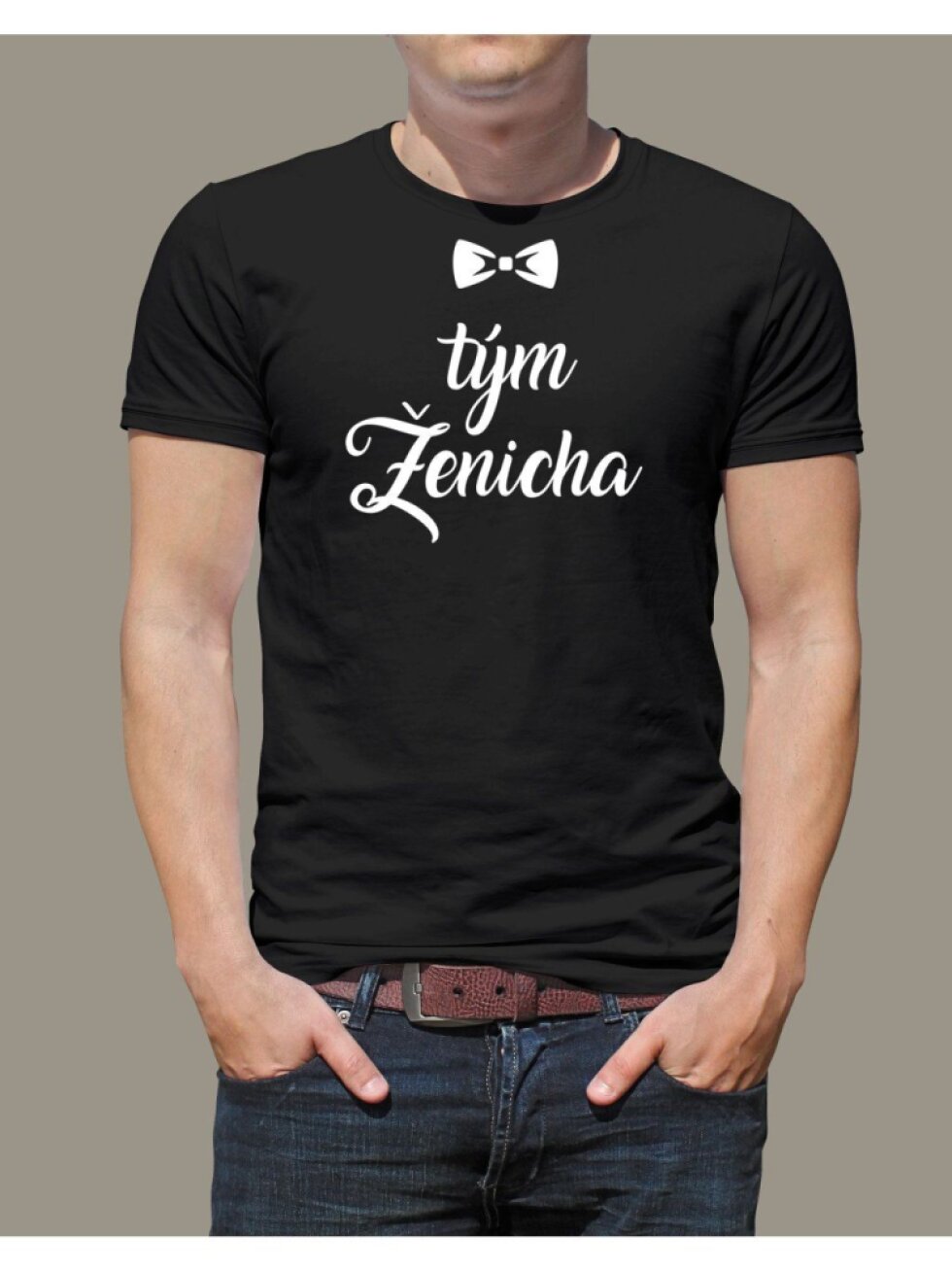 Pánské tričko Tým ženicha černé - motýlek