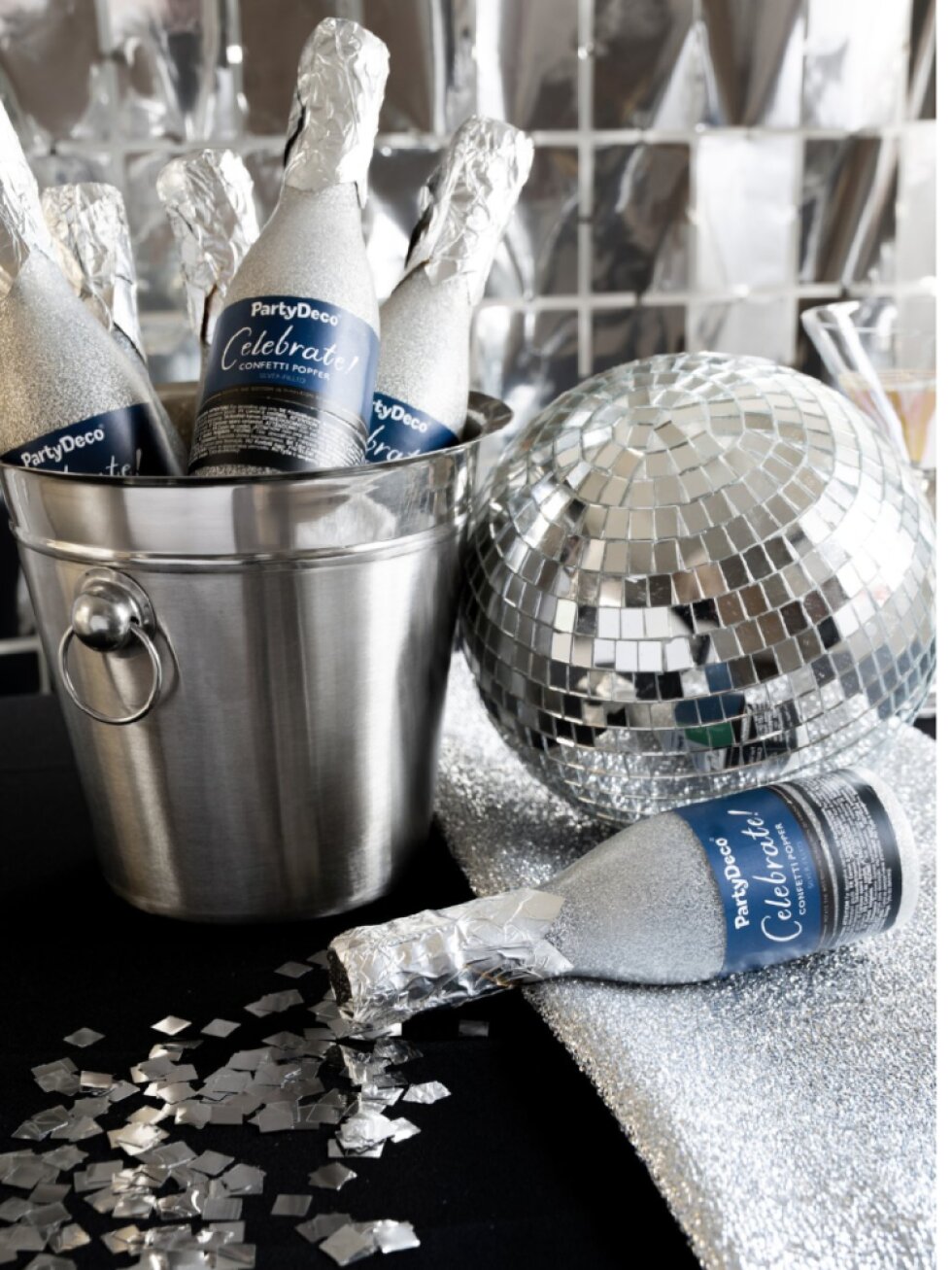 Konfetová tuba Šampaňské stříbrná 20,5 cm