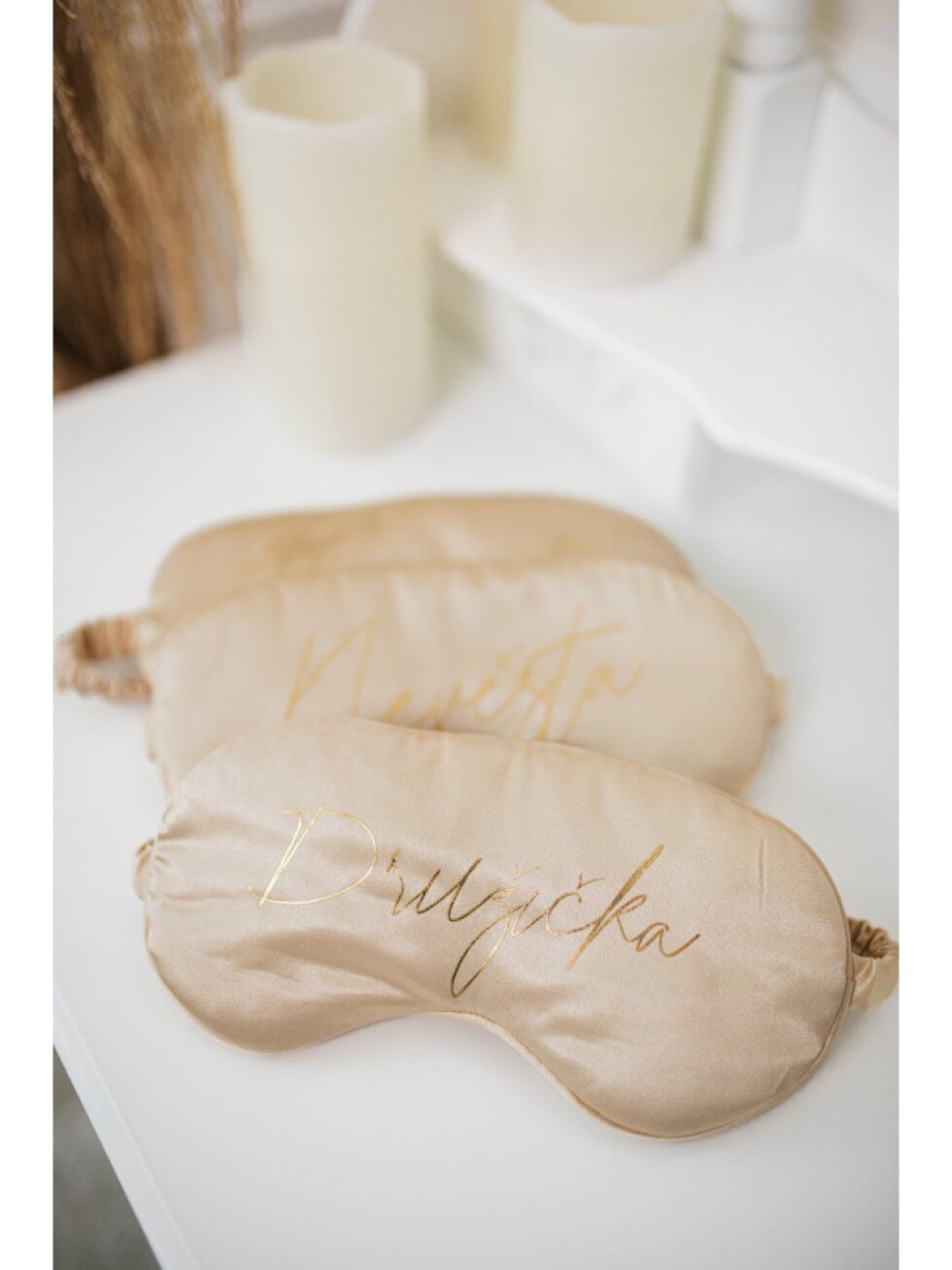 Krémová škraboška s potiskem – Nevěsta / Tým nevěsty / Družička