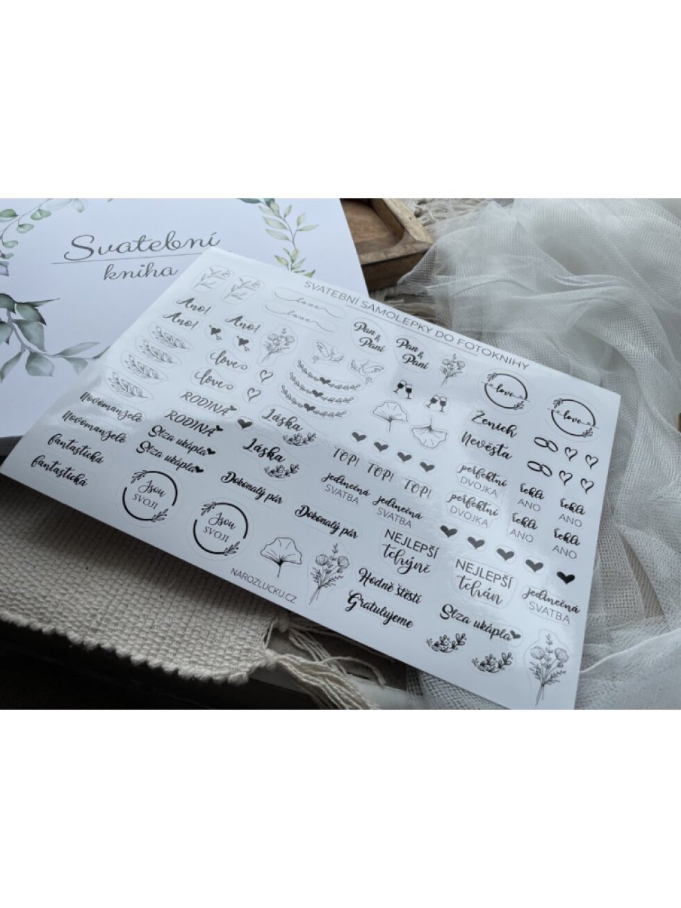 Samolepky do knihy hostů A4 – svatební, černobílé