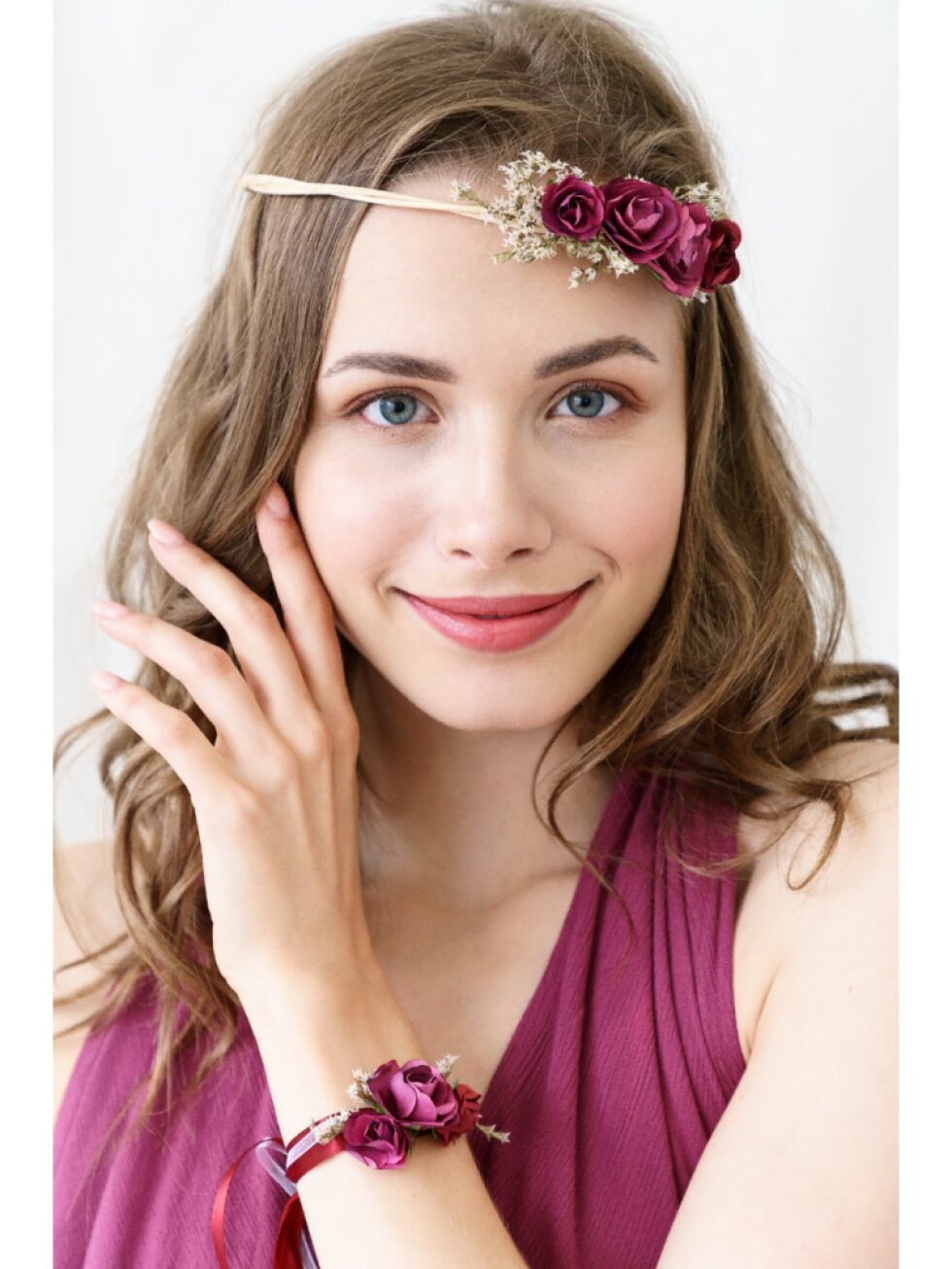 Čelenka s bordo květy pro nevěstu na rozlučku