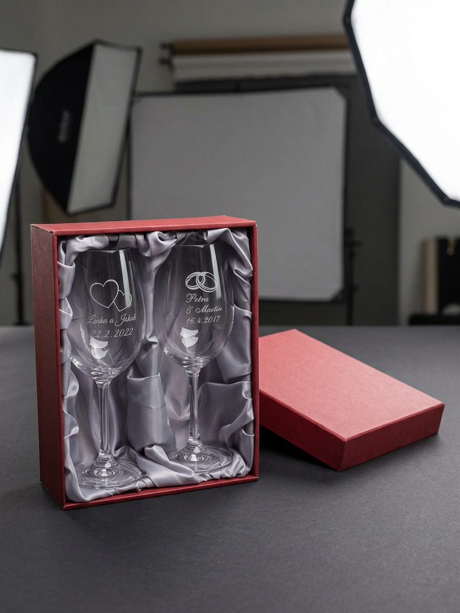 Svatební skleničky na víno Wine s pískováním, 2 ks