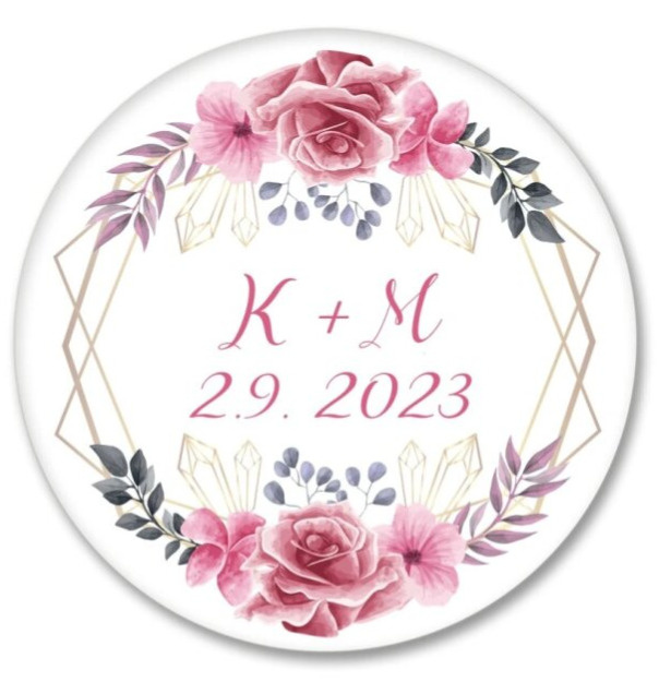 Placka se jmény - růžový věneček - set 10 ks