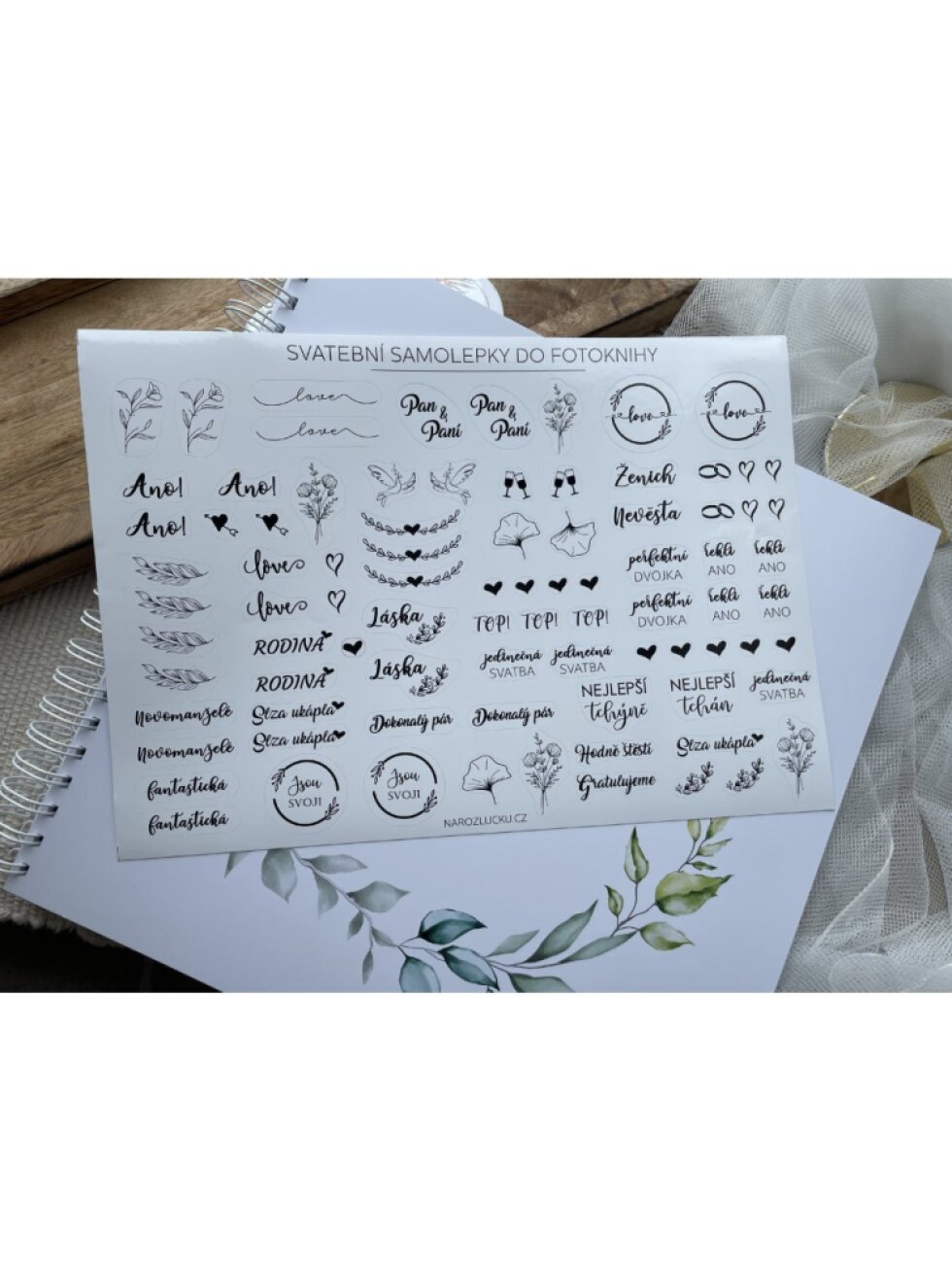 Samolepky do knihy hostů A4 – svatební, černobílé