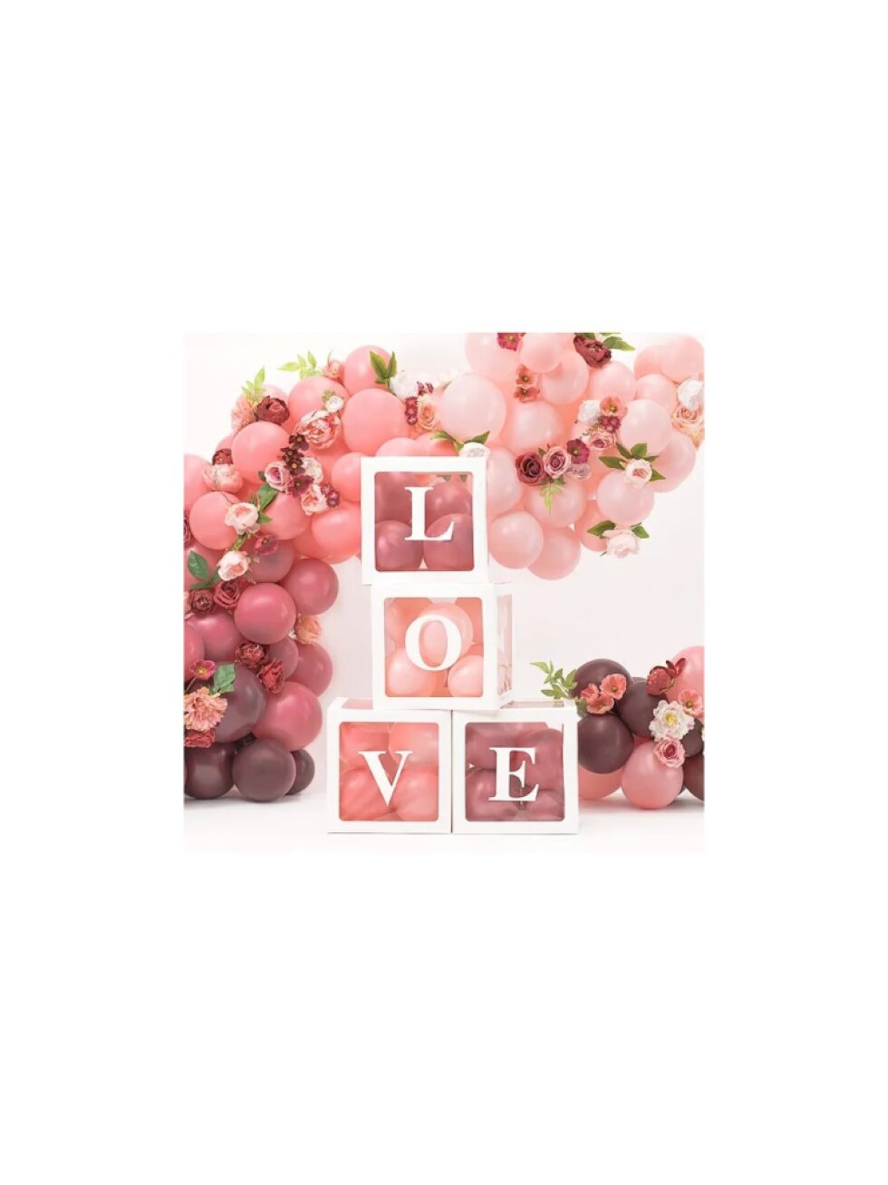 Krabičky na balonky LOVE bílé 30 × 30 cm – sada 4 ks