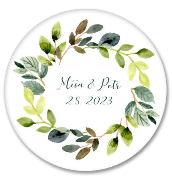 Placka se jmény - zelený věneček- set 10 ks