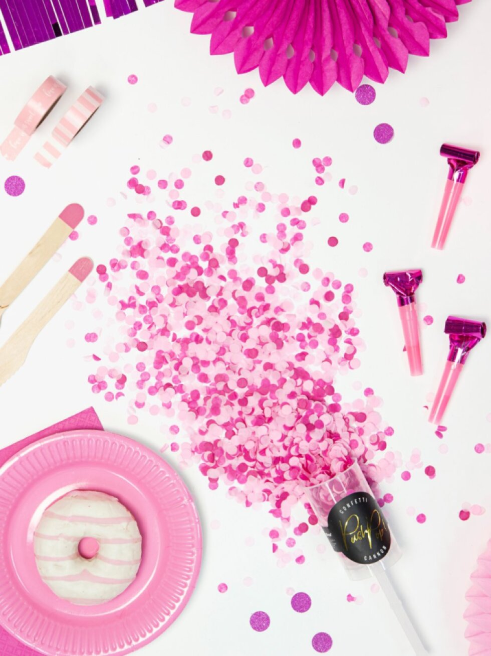 Vystřelovací konfety Push Pop – růžový mix