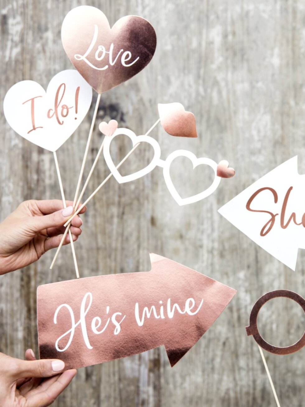 Svatební fotorekvizity rose gold – sada do fotokoutku