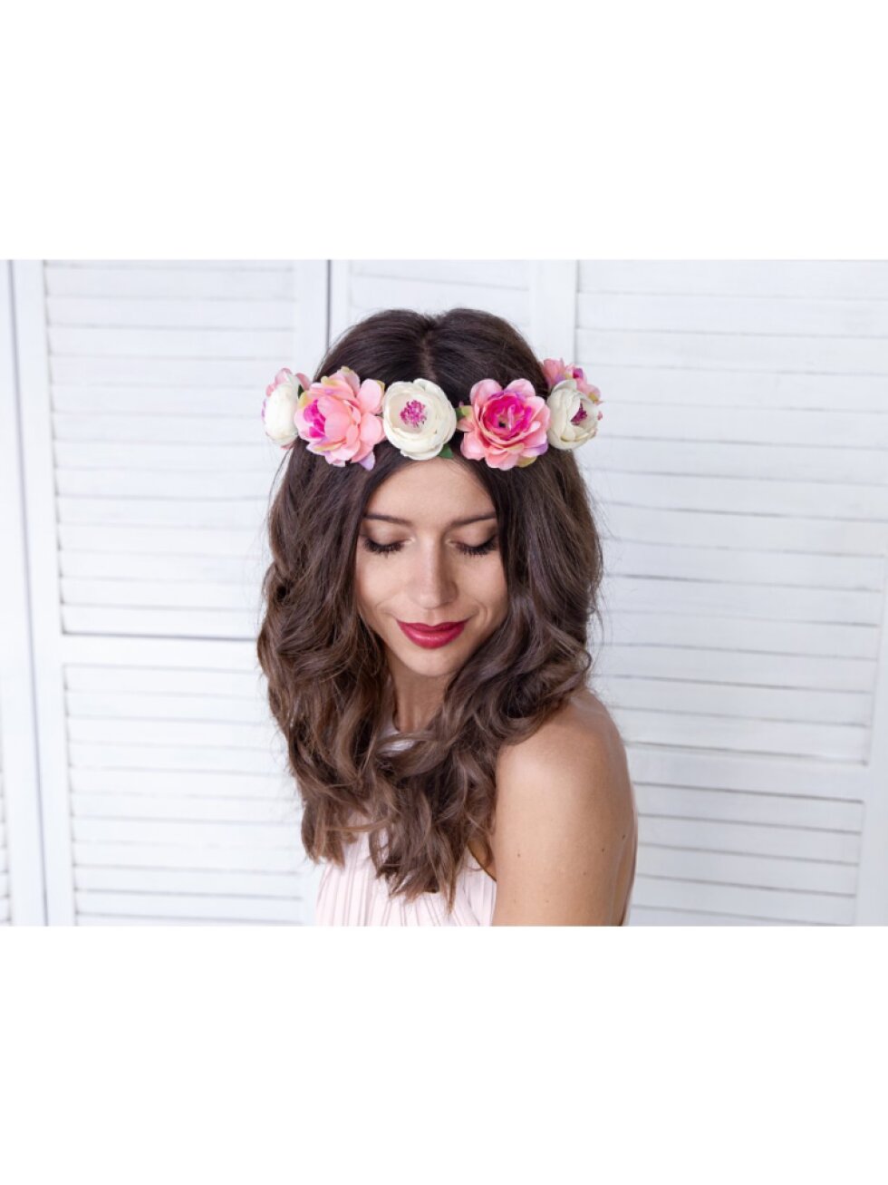 Květinová čelenka růžovo-bílá – svatební doplněk do vlasů