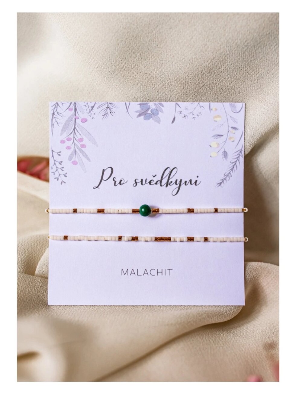 Náramkový set korálkový malachit pro svědkyni