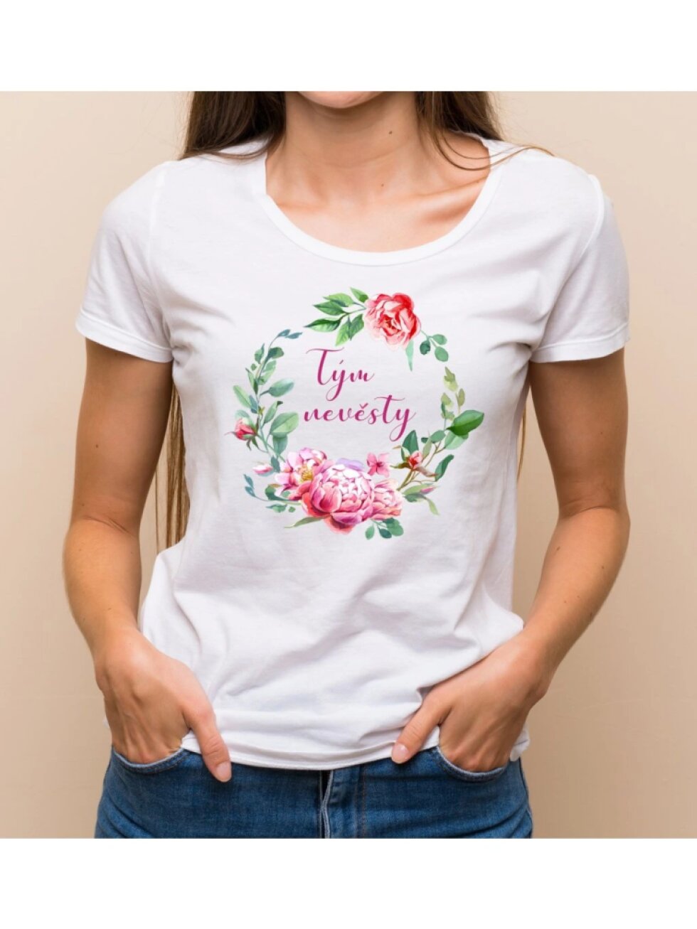 Květinové tričko pivoňka - Tým nevěsty