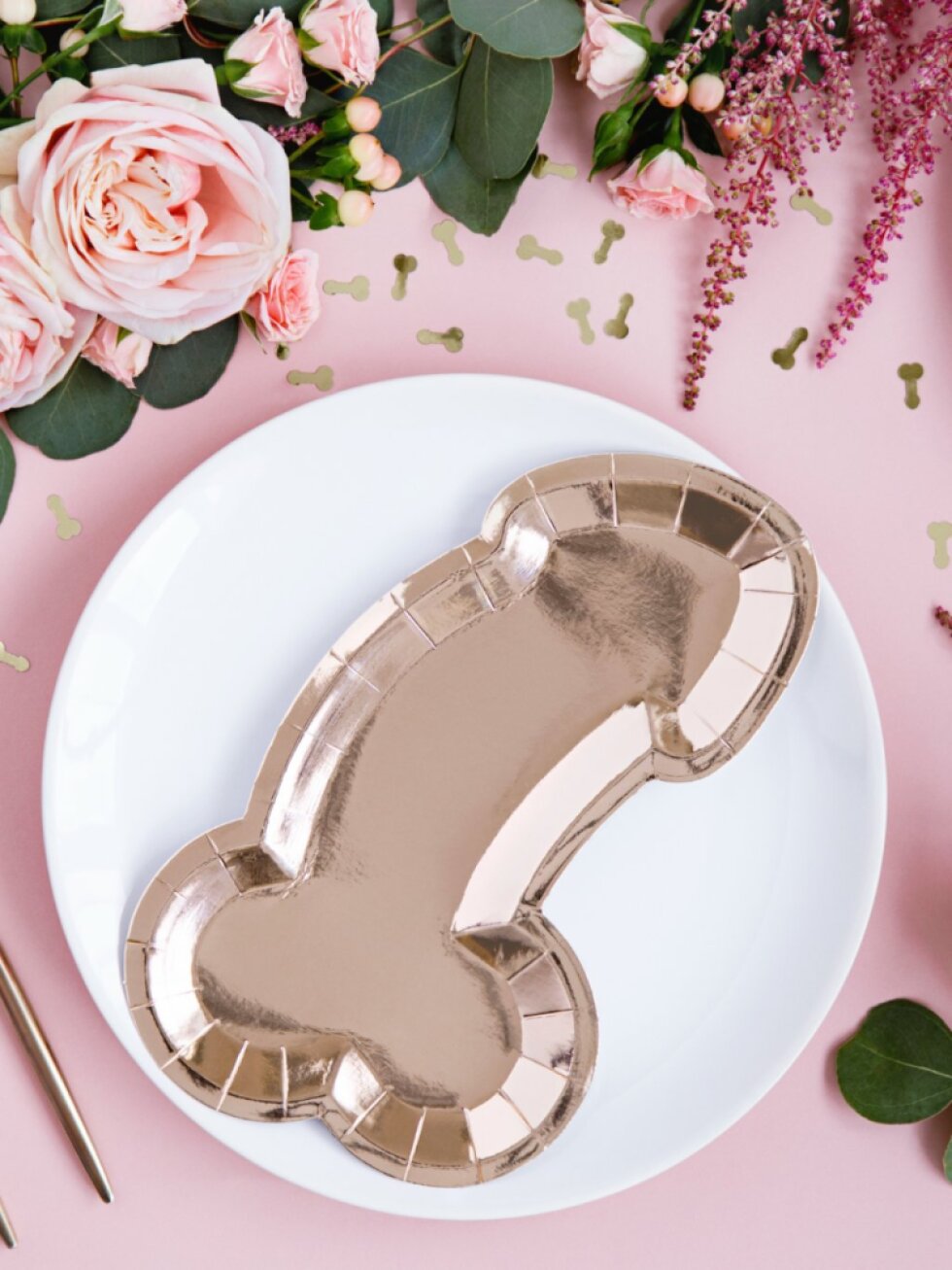 Party talířky penis rosegold – na rozlučku