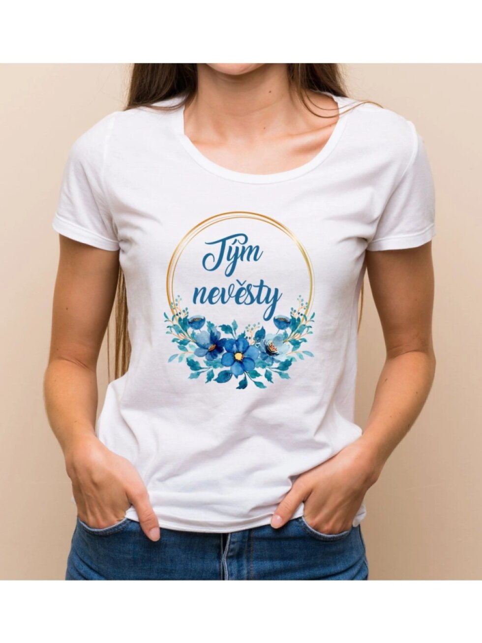 Květinové tričko modré květy - Tým nevěsty
