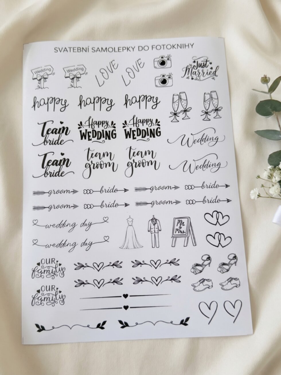 Samolepky do knihy hostů A4 – Happy Wedding