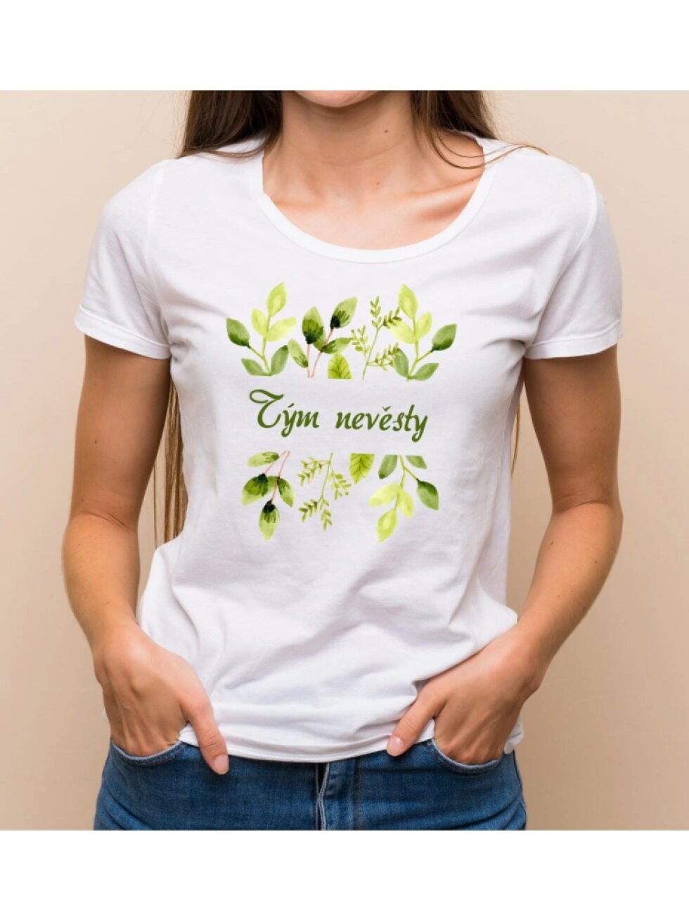 Květinové tričko zelené lístky - Tým nevěsty