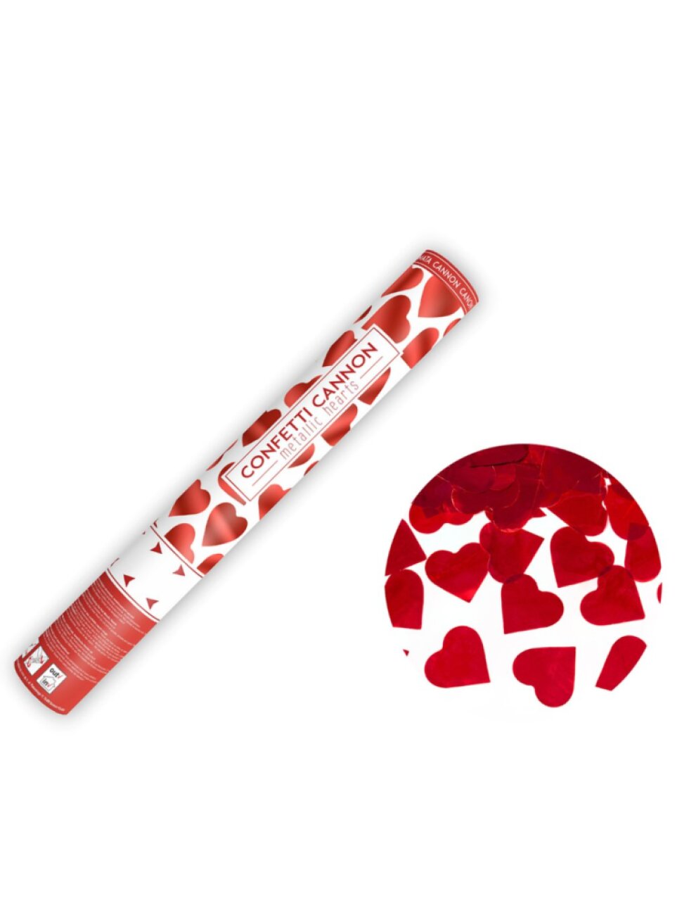 Vystřelovací konfety 40 cm – červená srdce