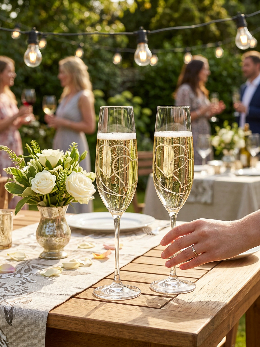 Svatební skleničky na prosecco s broušenými srdci, 2 ks
