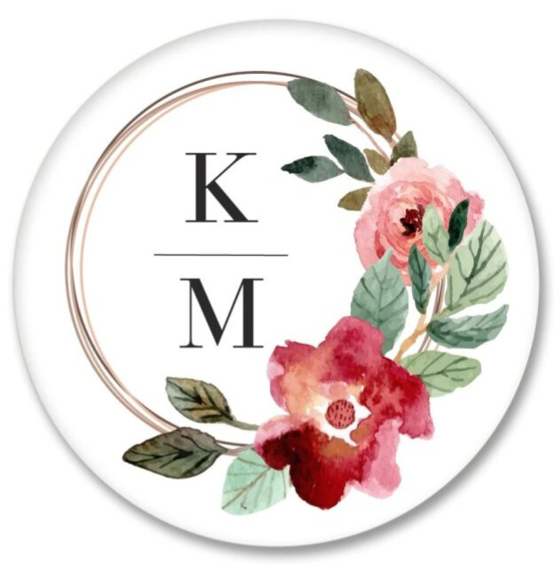 Placka s iniciály - akvarelový věneček - set 10 ks