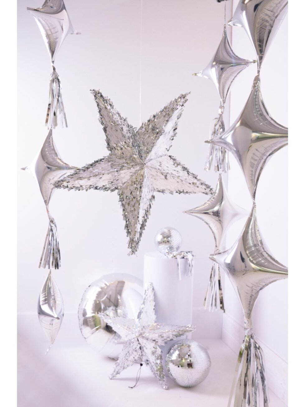 Piñata hvězda stříbrná skládací 68 × 68 × 30 cm