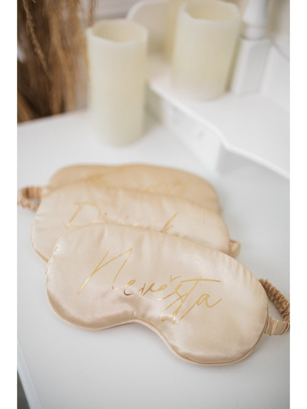 Krémová škraboška s potiskem – Nevěsta / Tým nevěsty / Družička