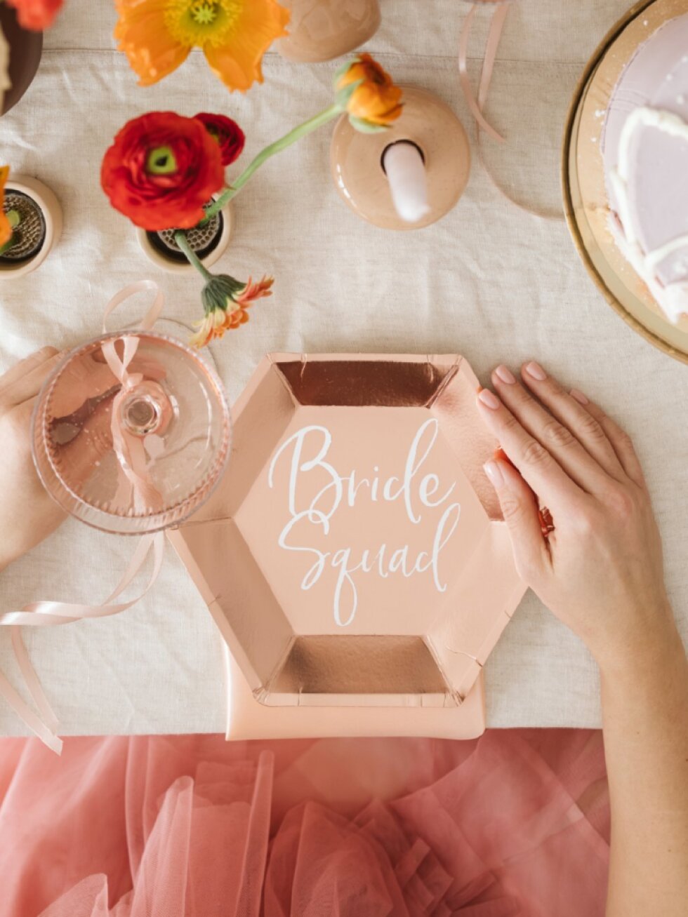 Rosegold talířky Bride Squad – na rozlučku se svobodou