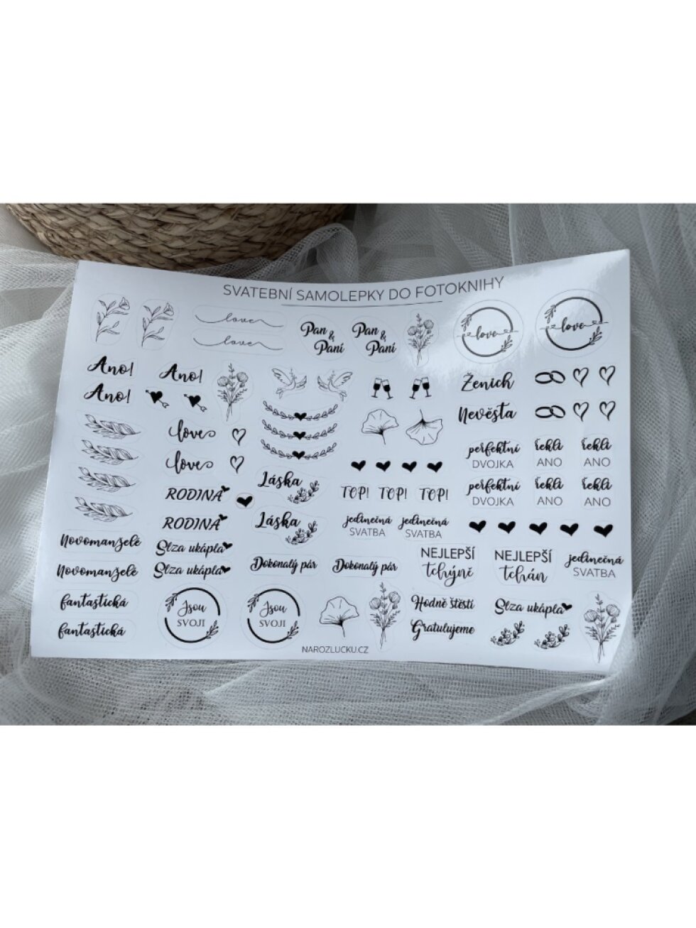 Samolepky do knihy hostů A4 – svatební, černobílé