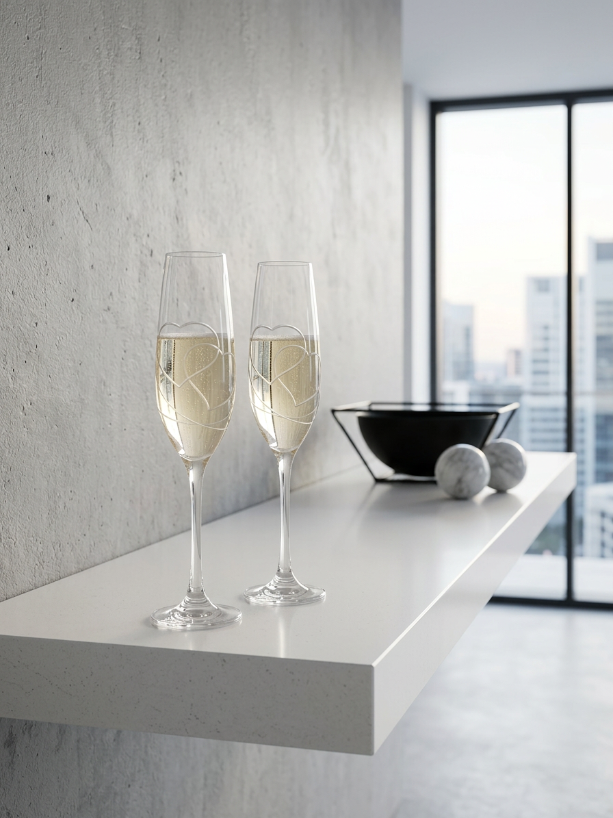 Svatební skleničky na prosecco s broušenými srdci, 2 ks