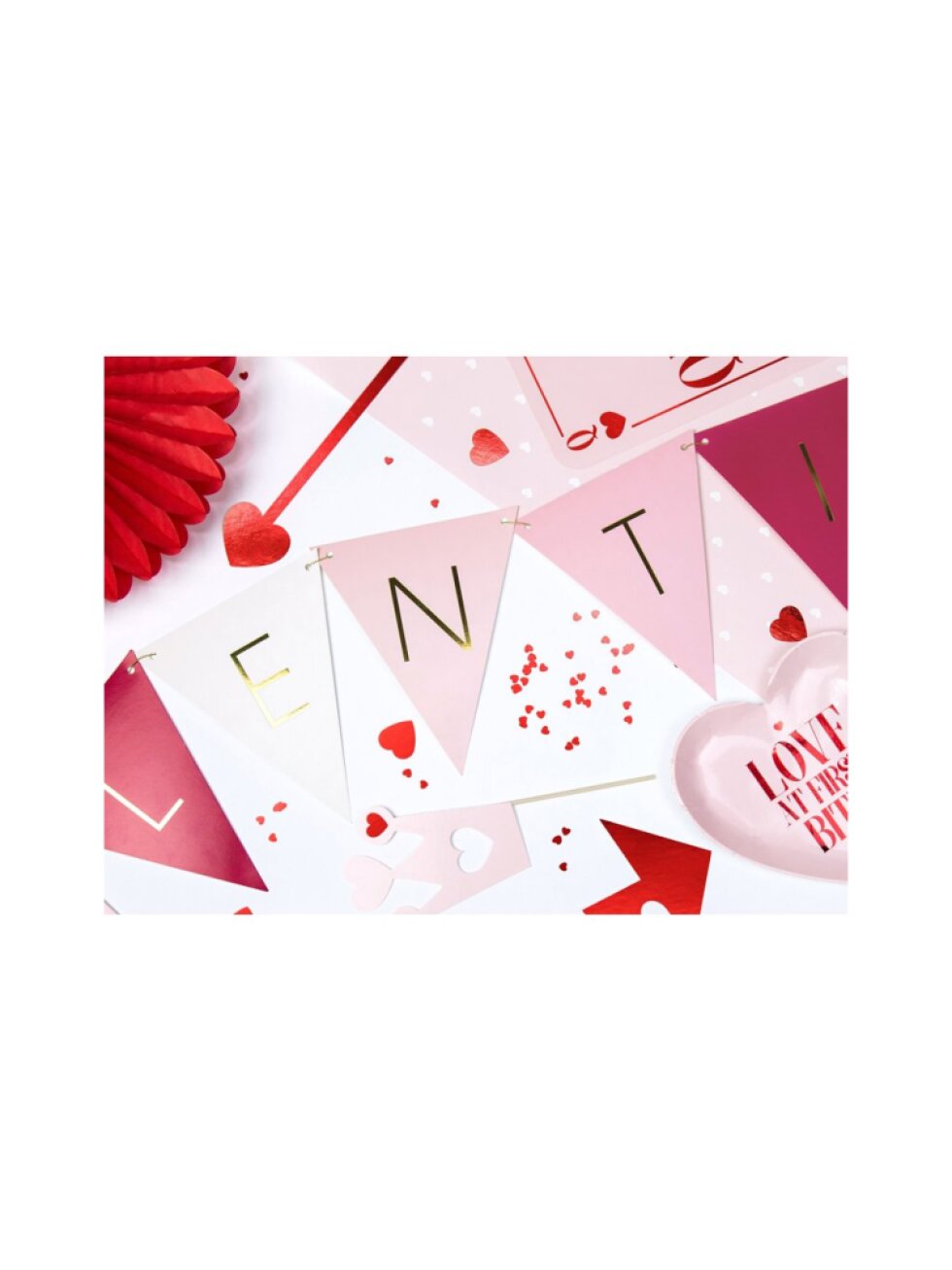 Valentýnská girlanda – vlaječky Love & srdce, mix, 2,1 m