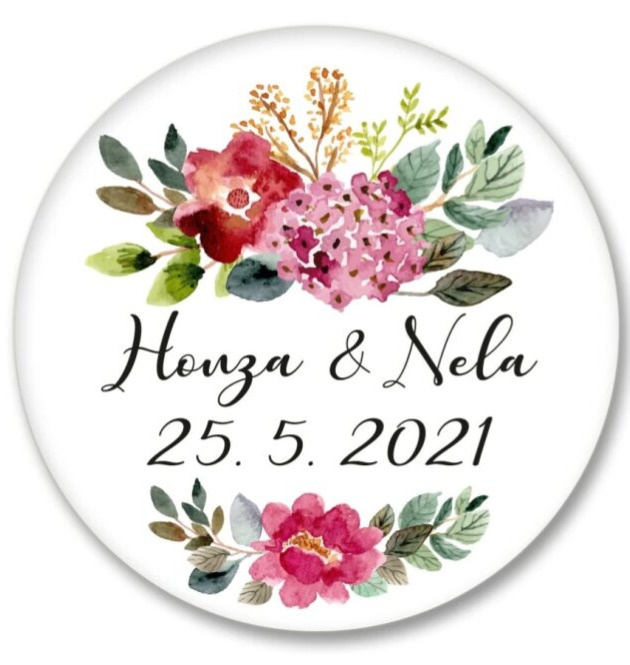 Placka se jmény - barevné květy - set 10 ks