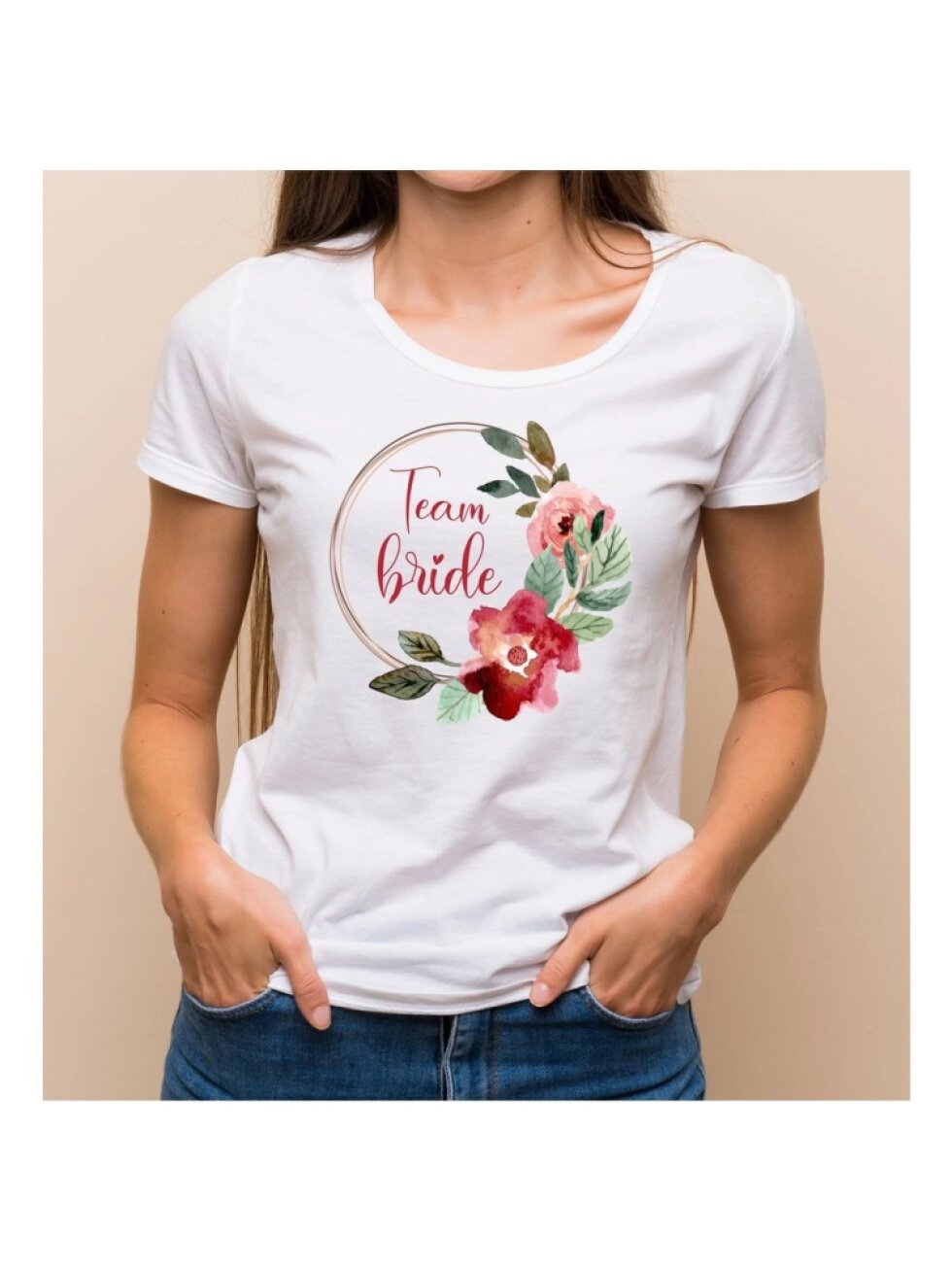Květinové tričko akvarelový věneček - Team bride