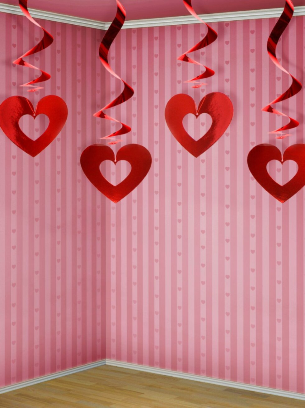 Závěsné spirály srdce červené – 60 cm