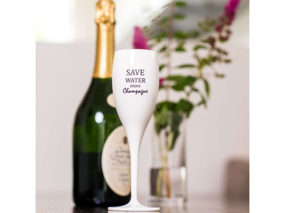 Sklenička CHEERS bílá s potiskem Save Water Drink Champagne, 100 ml