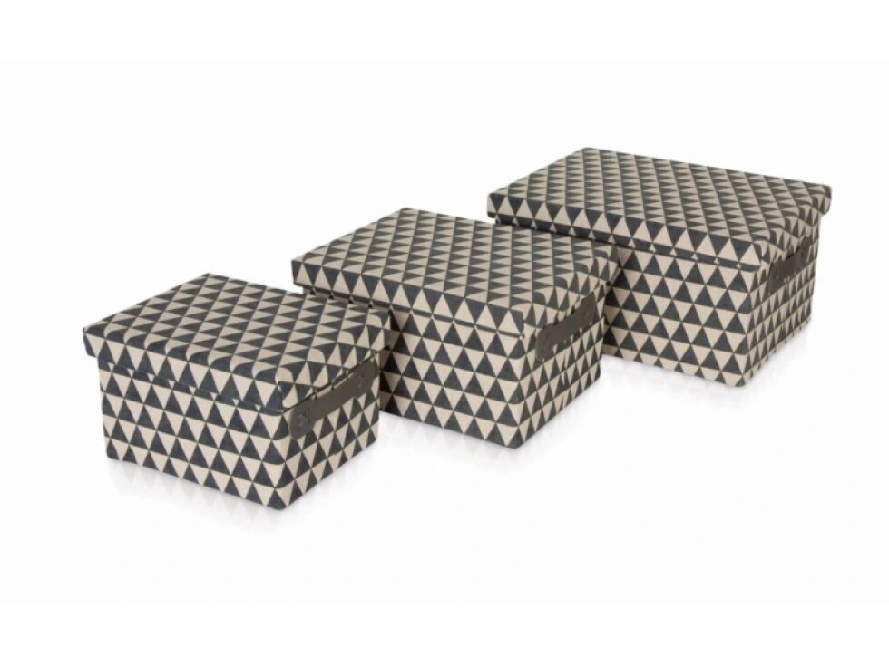 Set 3 úložných košů s víkem CANVAS se vzorem šedý