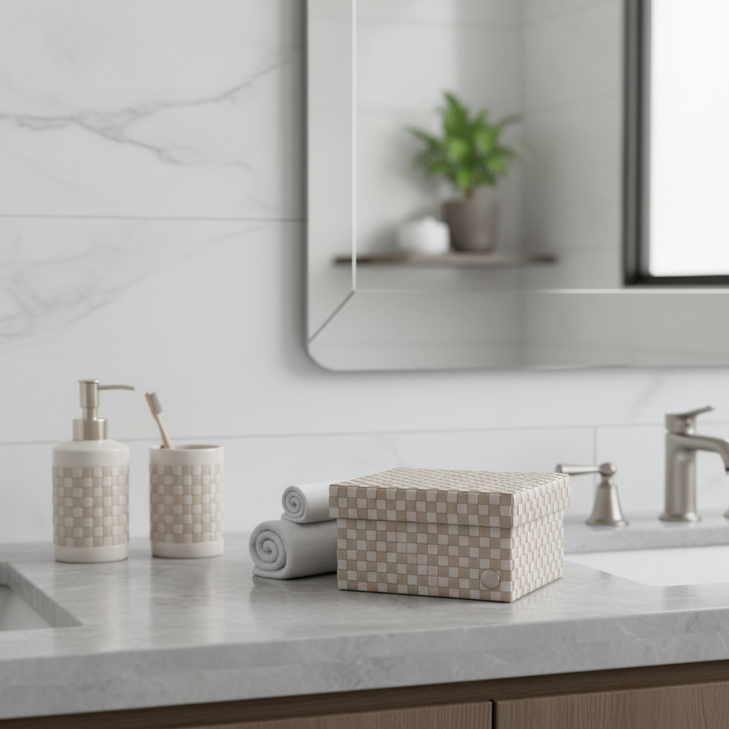 Košík s víkem CUBE L caffe latte/champagne