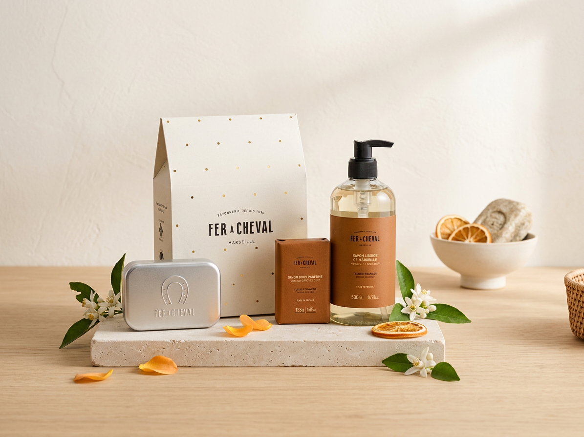 FER À CHEVAL Orange Blossom – dárková sada mýdel 500 ml + 125 g s krabičkou