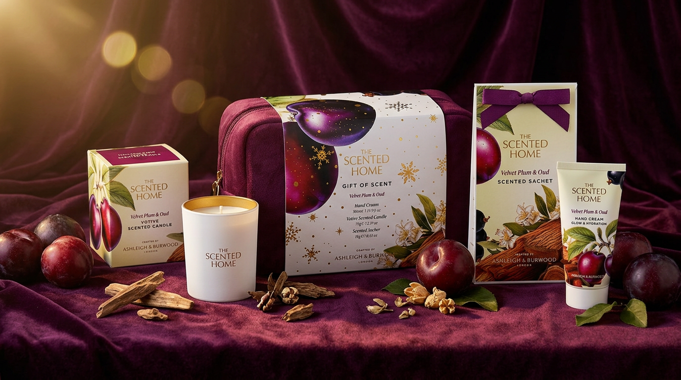 Ashleigh & Burwood Velvet Plum & Oud – dárková sada Home & Body, 3 ks