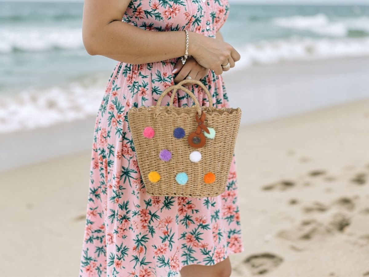 Taška SOFIA S s bambulkami světle hnědá