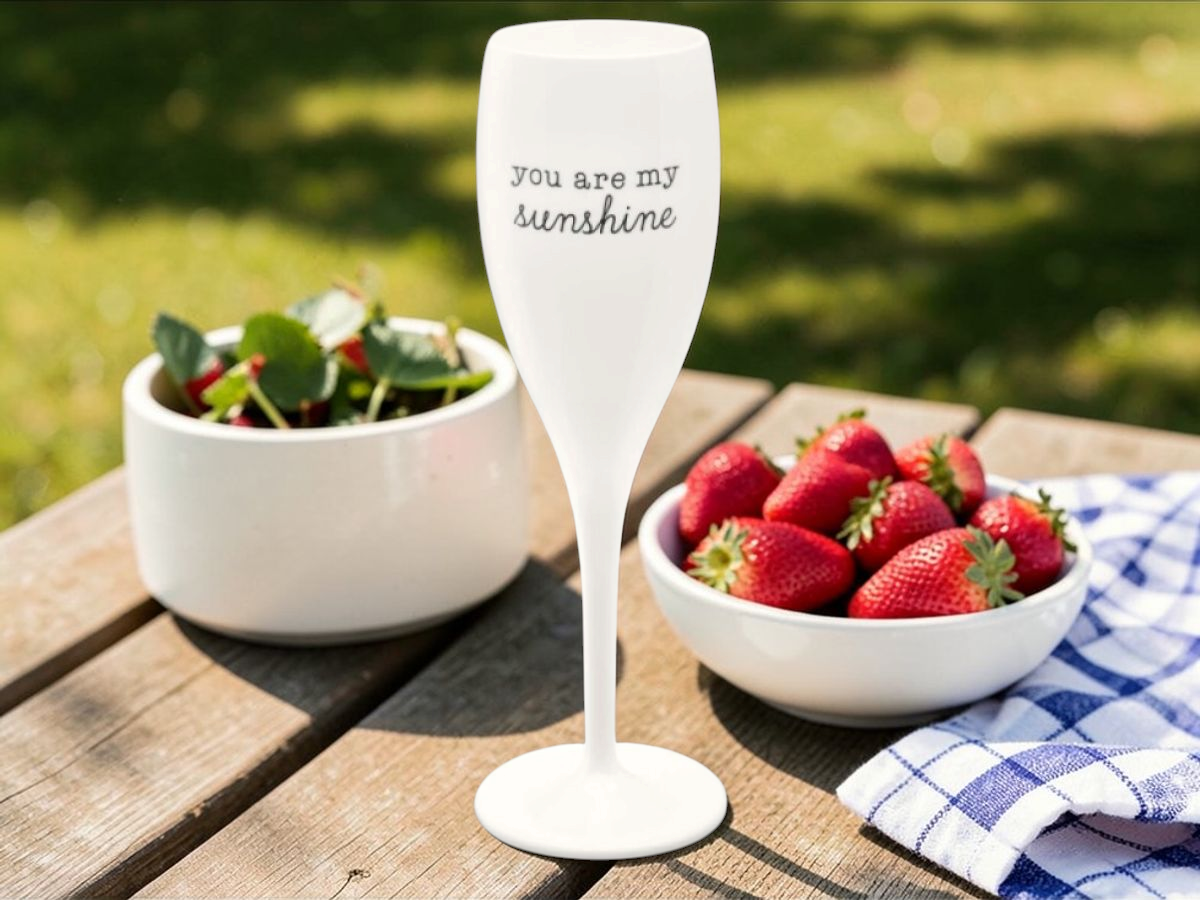 Sklenička CHEERS 100 ml, bílá s potiskem SUNSHINE, Koziol