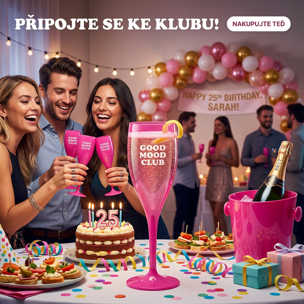 CHEERS Koziol Sklenička 100 ml Růžová s Potiskem GOOD MOOD CLUB