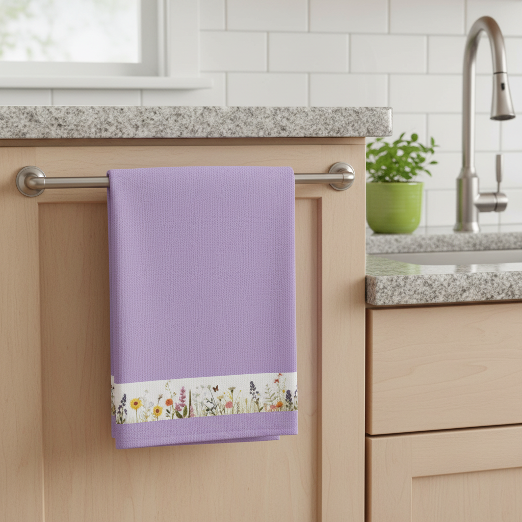 Kuchyňská utěrka FLOWER MEADOW 50x70 cm fialová, 100% bavlna