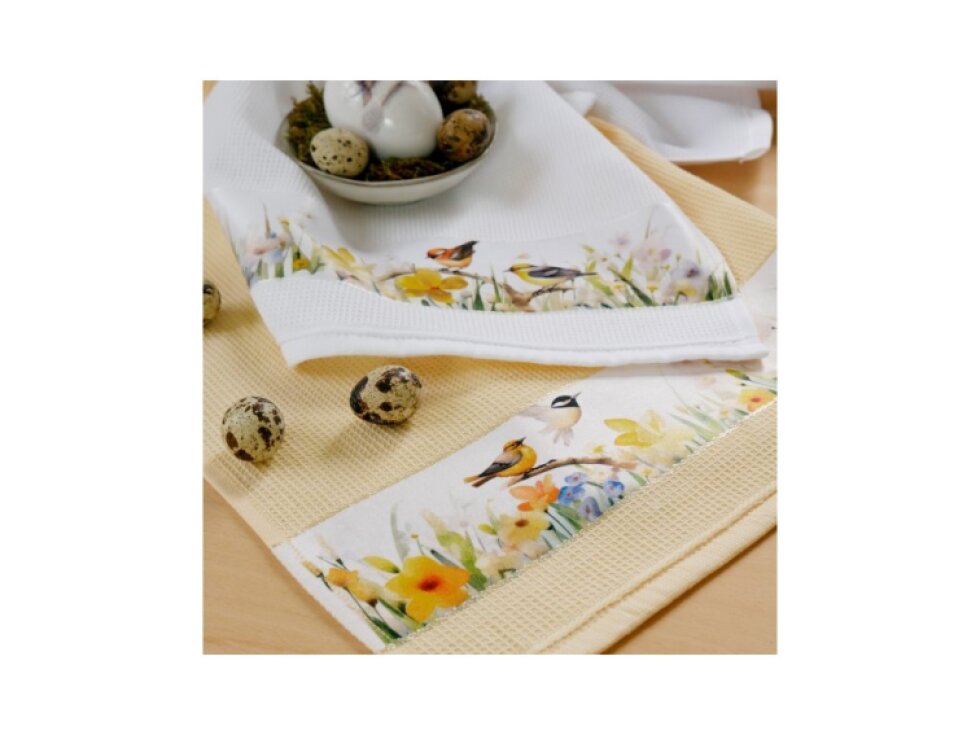 Stylová kuchyňská utěrka BIRDS 50x70 cm žlutá bavlna