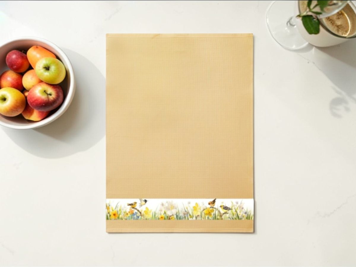 Stylová kuchyňská utěrka BIRDS 50x70 cm žlutá bavlna