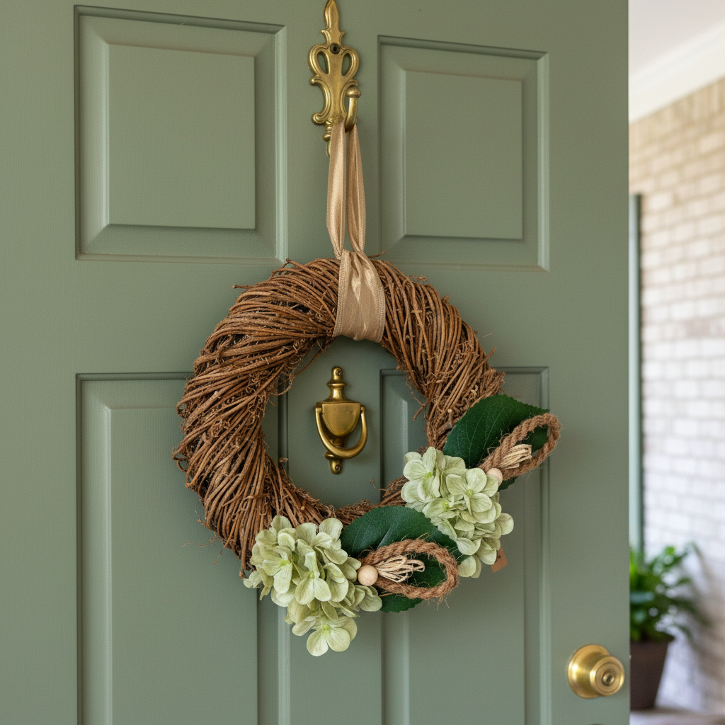 Elegantní přírodní věnec s hortenzií 25 cm - Dekorace