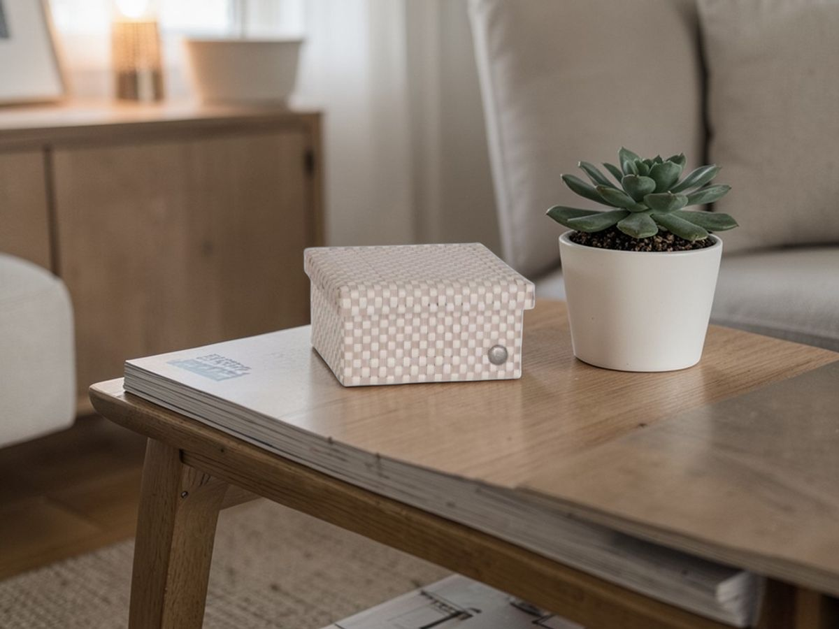 Košík s víkem CUBE M caffe latte/champagne