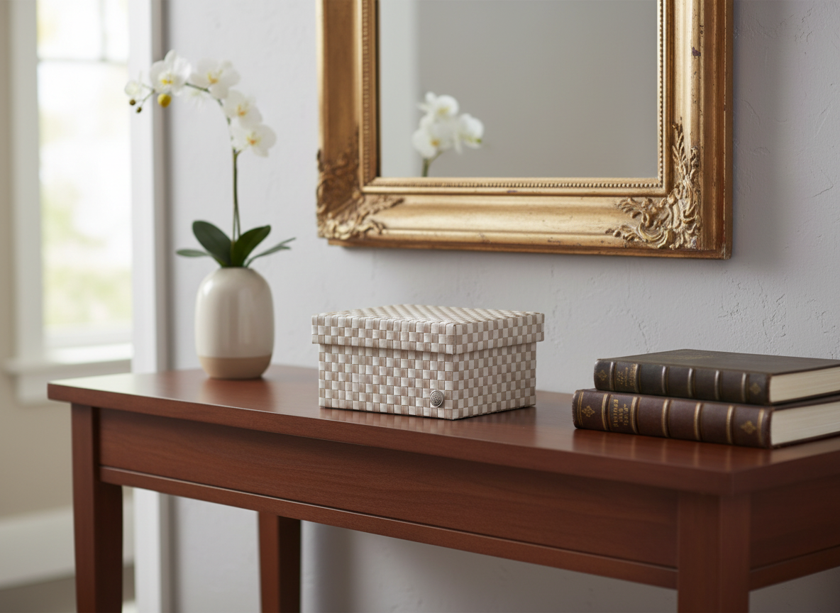 Košík s víkem CUBE L caffe latte/champagne