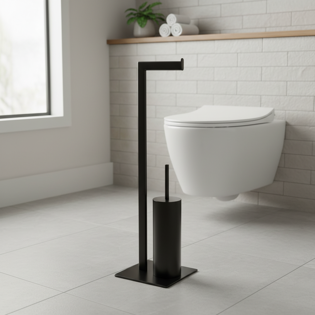 Stojan na toaletní papír s WC štětkou VELVET černý