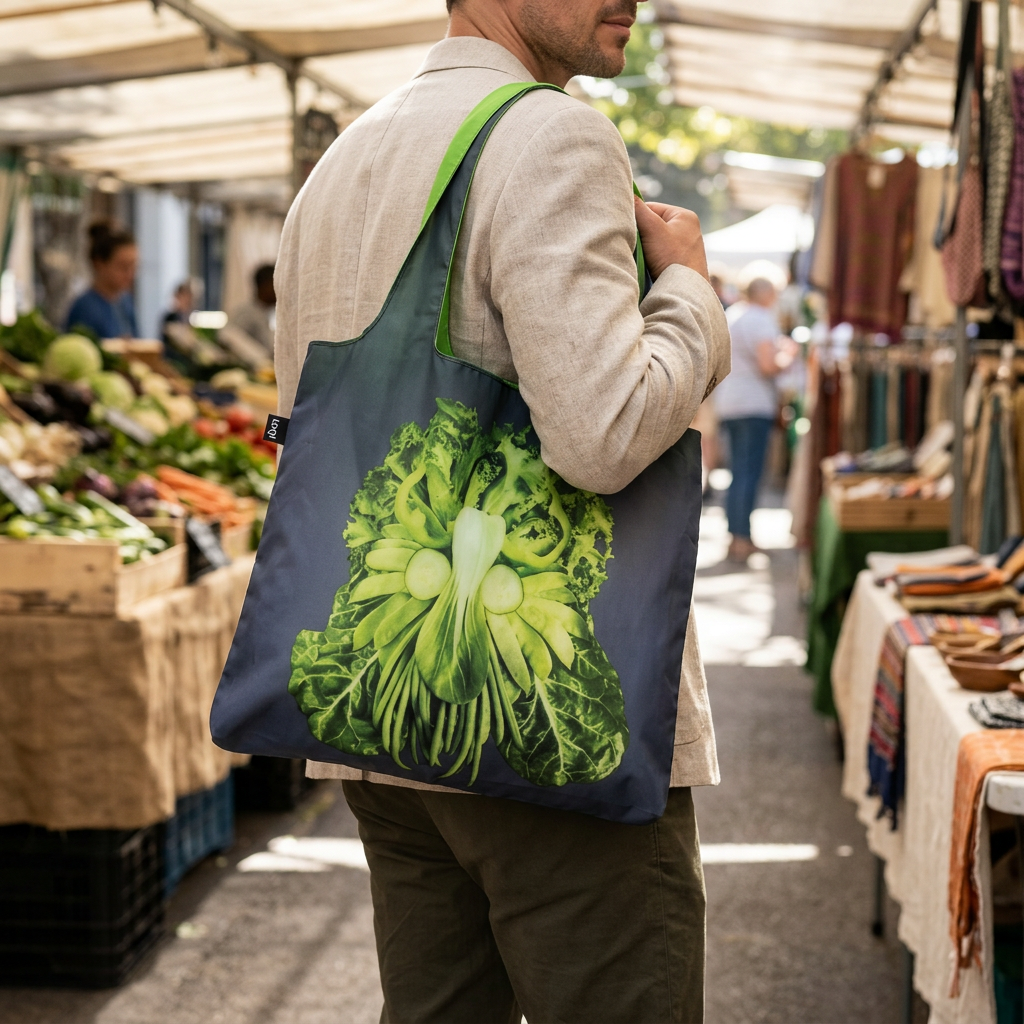 Stylová nákupní taška LOQI - FRESH FACES, 20 kg, recyklovaný polyester