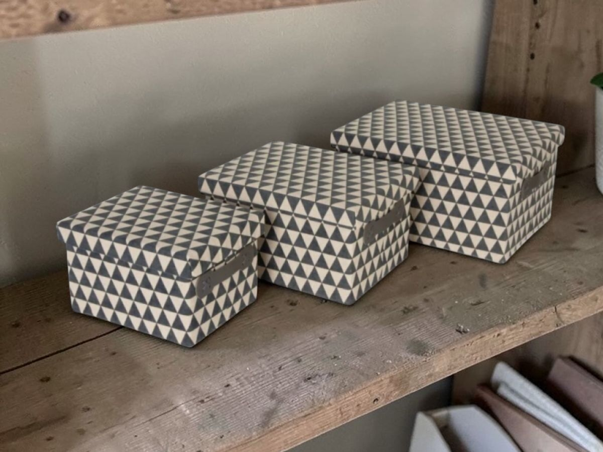 Set 3 úložných košů s víkem CANVAS se vzorem šedý