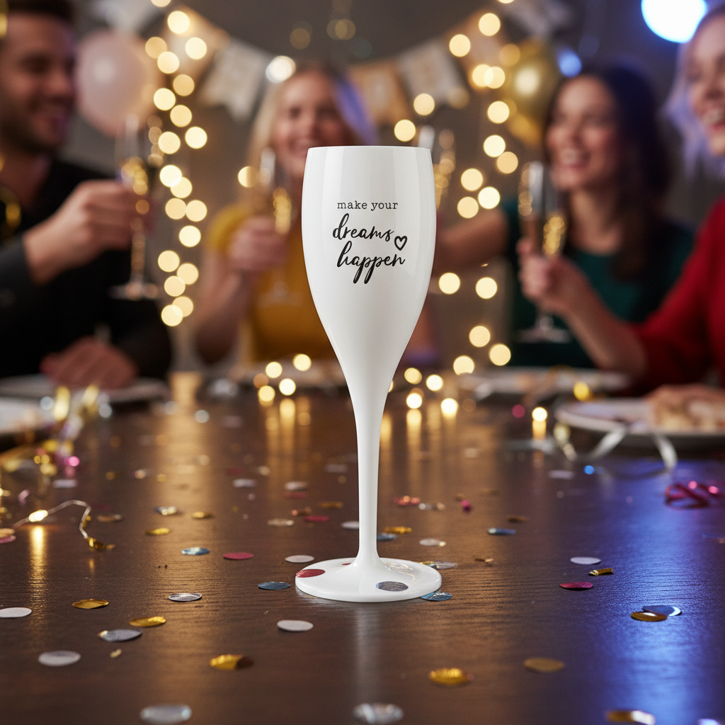 Sklenička CHEERS 100 ml, bílá s potiskem make your dreams happen, Koziol