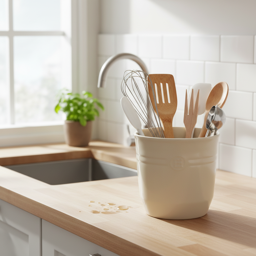 Keramická nádoba na kuchyňské náčiní 16,5 cm slonová kost